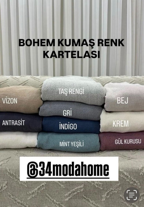 3+3+1+1 Bohem Kumaş Koltuk Örtüsü Takımı – Antrasit