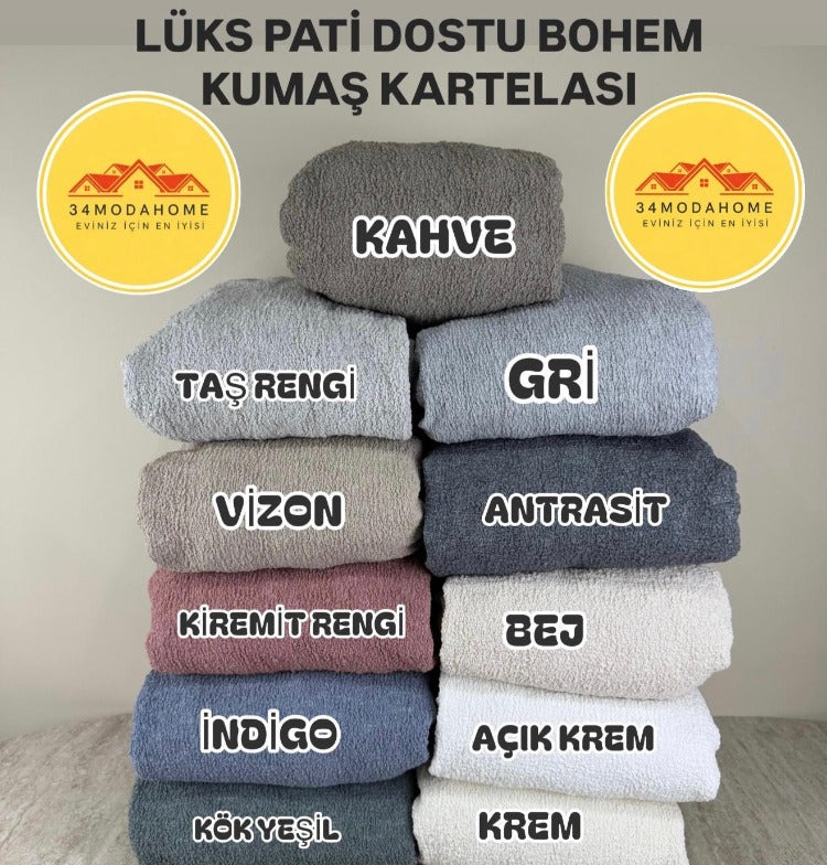 3+3+1+1 Lüks Bohem Kumaş Koltuk Örtüsü Takımı – Vizon 2