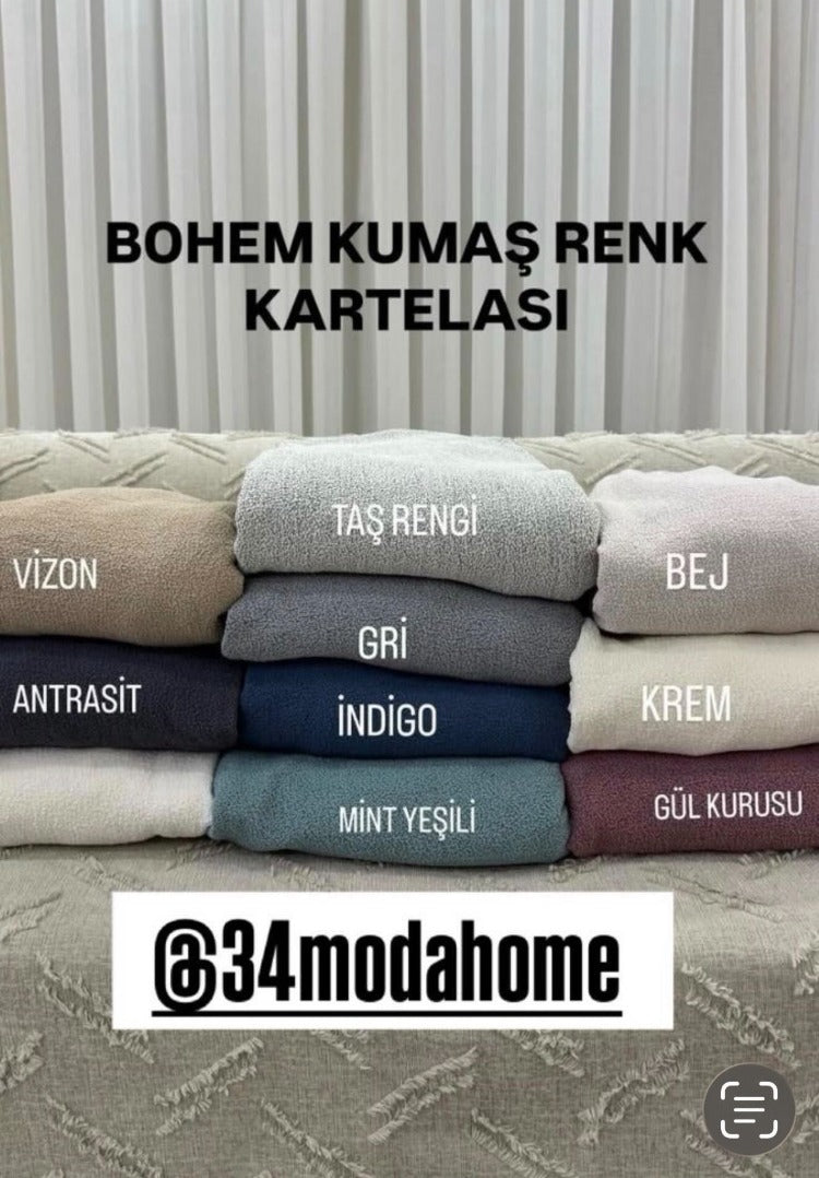 3+3+1+1 Bohem Kumaş Koltuk Örtüsü Takımı – Bej 2